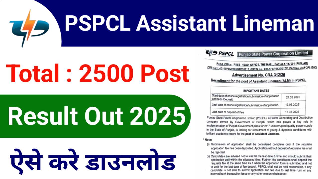 PSPCL Assistant Lineman Result 2025