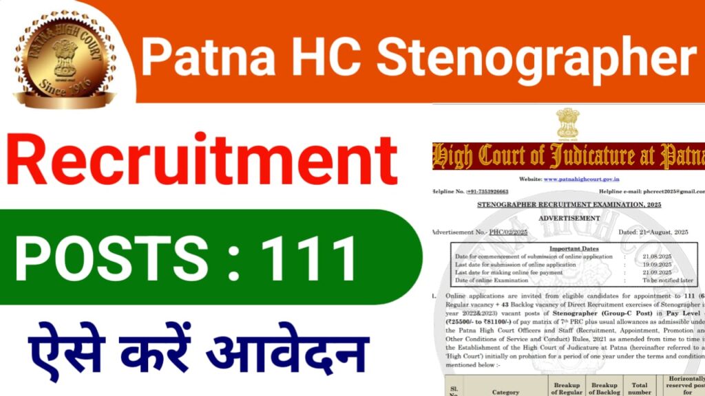 Patna High Court Stenographer Recruitment 2025